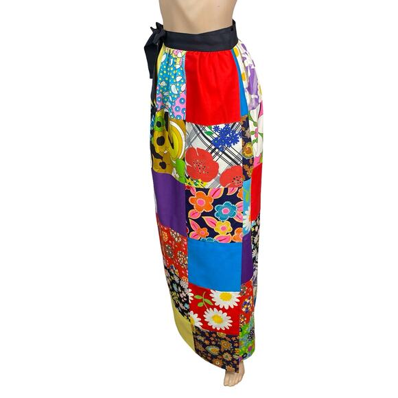 Vtg 60s Handmade Patchwork Hippie Cottagecore Psychedelic Wrap Maxi Skirt XS - Picture 7 of 11